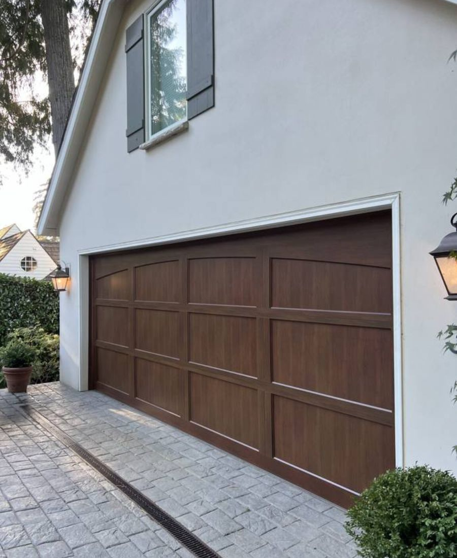 Wood-finish residential garage door